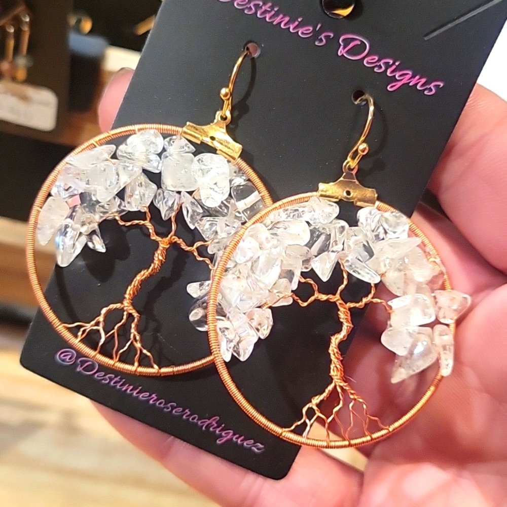 Quartz tree of life earrings